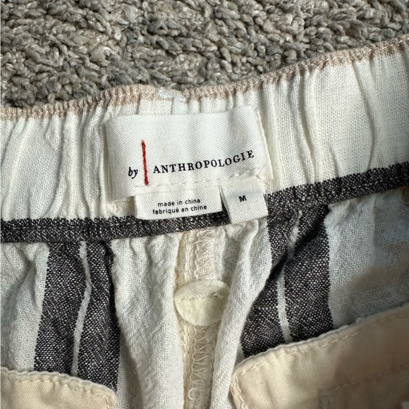 Anthropologie Shorebound Cropped Linen Wide-Leg Pants Medium tan cream striped - Picture 6 of 11
